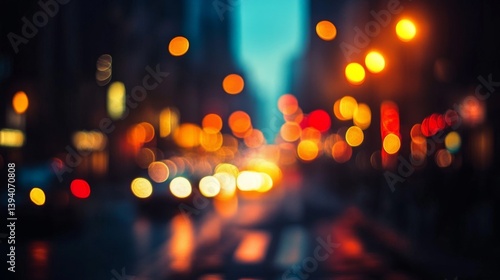 Abstract Cityscape at Night with Blurred Lights in Warm and Cool Colors