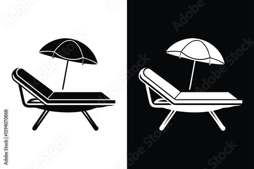 Vacation Beach Chair Icon. Black and White Vector for Relaxation and Travel Concepts