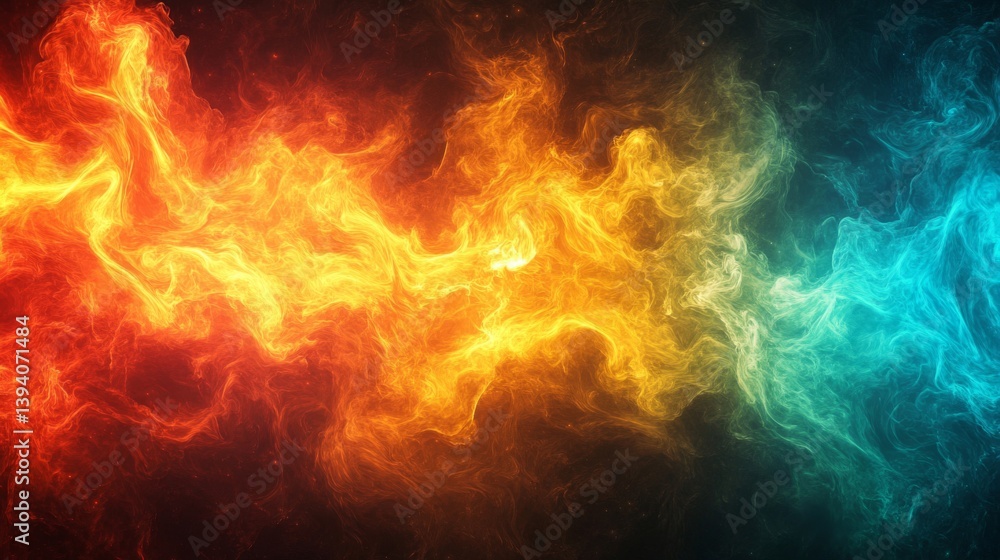 Fototapeta premium Fiery Versus Cool Abstract Background with Dynamic Energy Waves of Orange Red and Blue Light