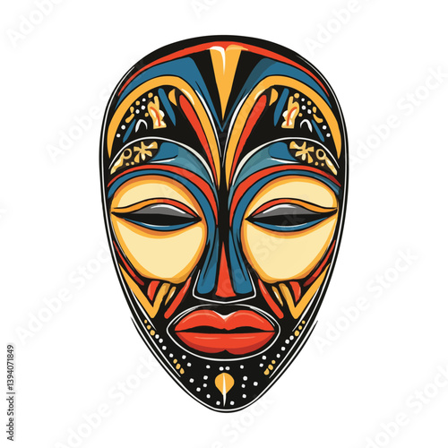 Colorful African Tribal Mask Illustration
