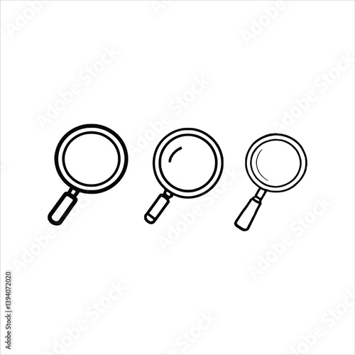Vector logo set of magnifying glasses, circular lens icon, sleek magnifying glass vector, abstract magnifier design, modern emblem illustration.