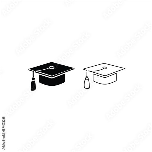 Vector logo set of graduation caps, academic hat icon, black and outlined graduation cap vector, educational design, scholarly emblem branding.