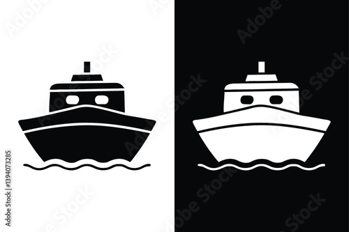 Black and White Boat Silhouette Icon. Editable Vector Symbol for Shipping, Travel, and Nautical Elements