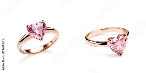 rose gold ring featuring a heart-shaped pink crystal gemstone on a transparent background