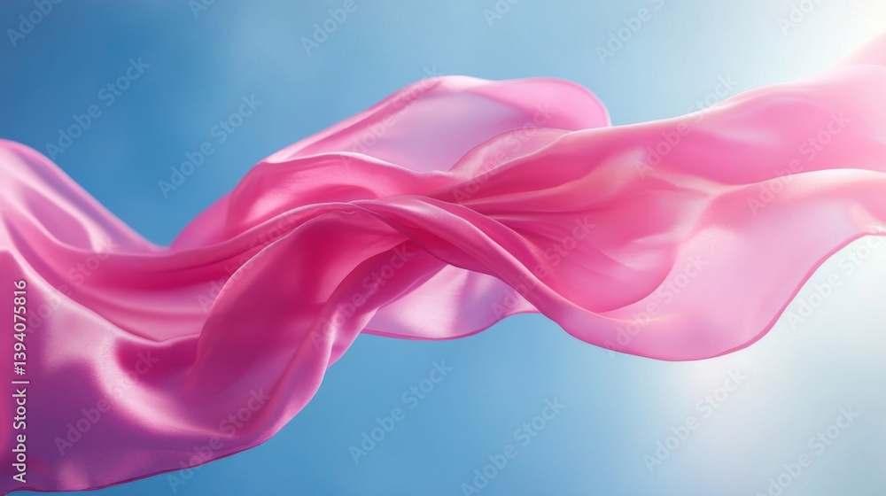 Fototapeta premium Elegant Pink Silk Fabric Flowing Against a Clear Blue Sky in Gentle Motion with Soft Lighting