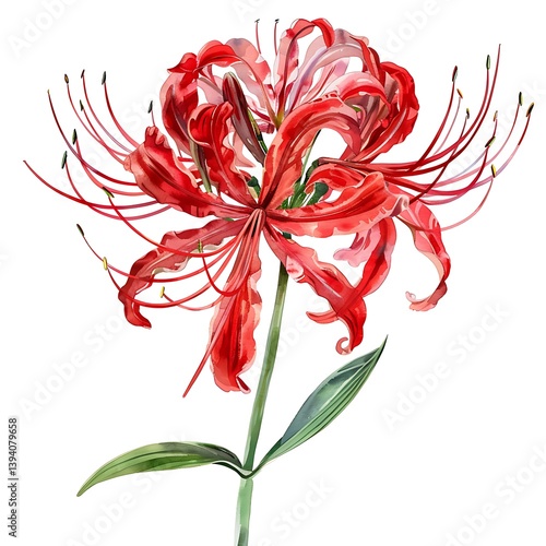 Watercolor Spider lily Isolated on White Background. Beautiful Spider lily Flower