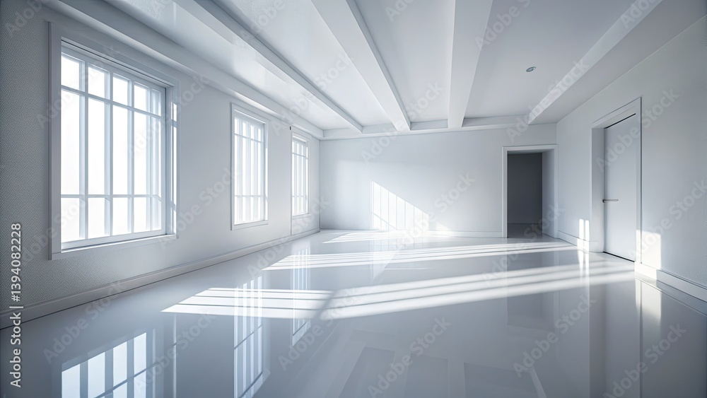 Obraz premium Minimalist White Room Light Beams Photography - Interior Design, Architectural Photography, Light, Shadow, Abstract