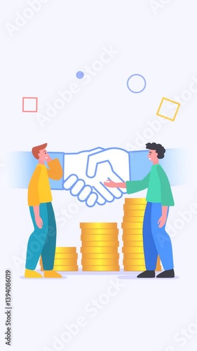 Successful business deal, agreement, collaboration, partnership, people stand near big hands handshake, 2d loop animation video