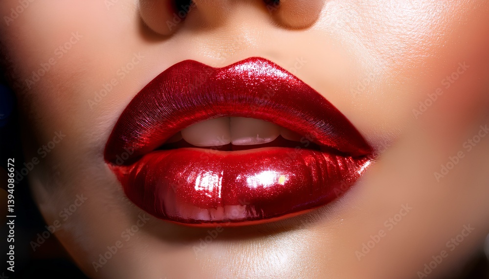 Closeup glossy red lips Closeup glossy red lips