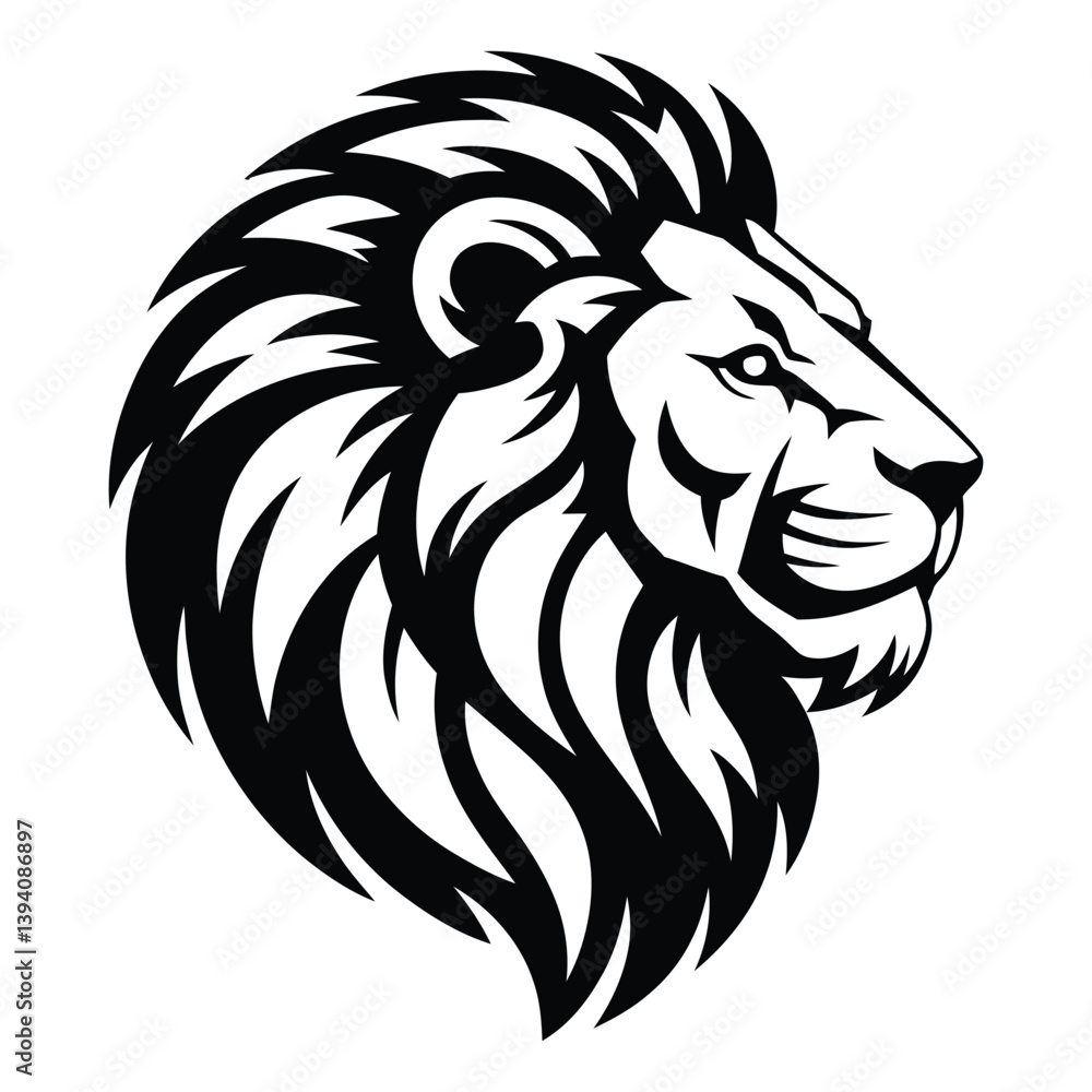 Fototapeta premium Geometric Lion Head Line Art, Silhouette, Vector, Icon, Logo, White Background.