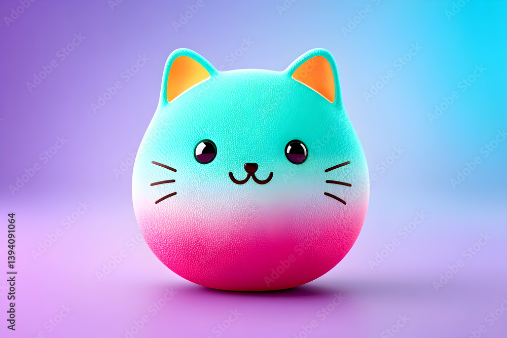 Cute pastel teal and pink round cat character Cute pastel teal and pink round cat character