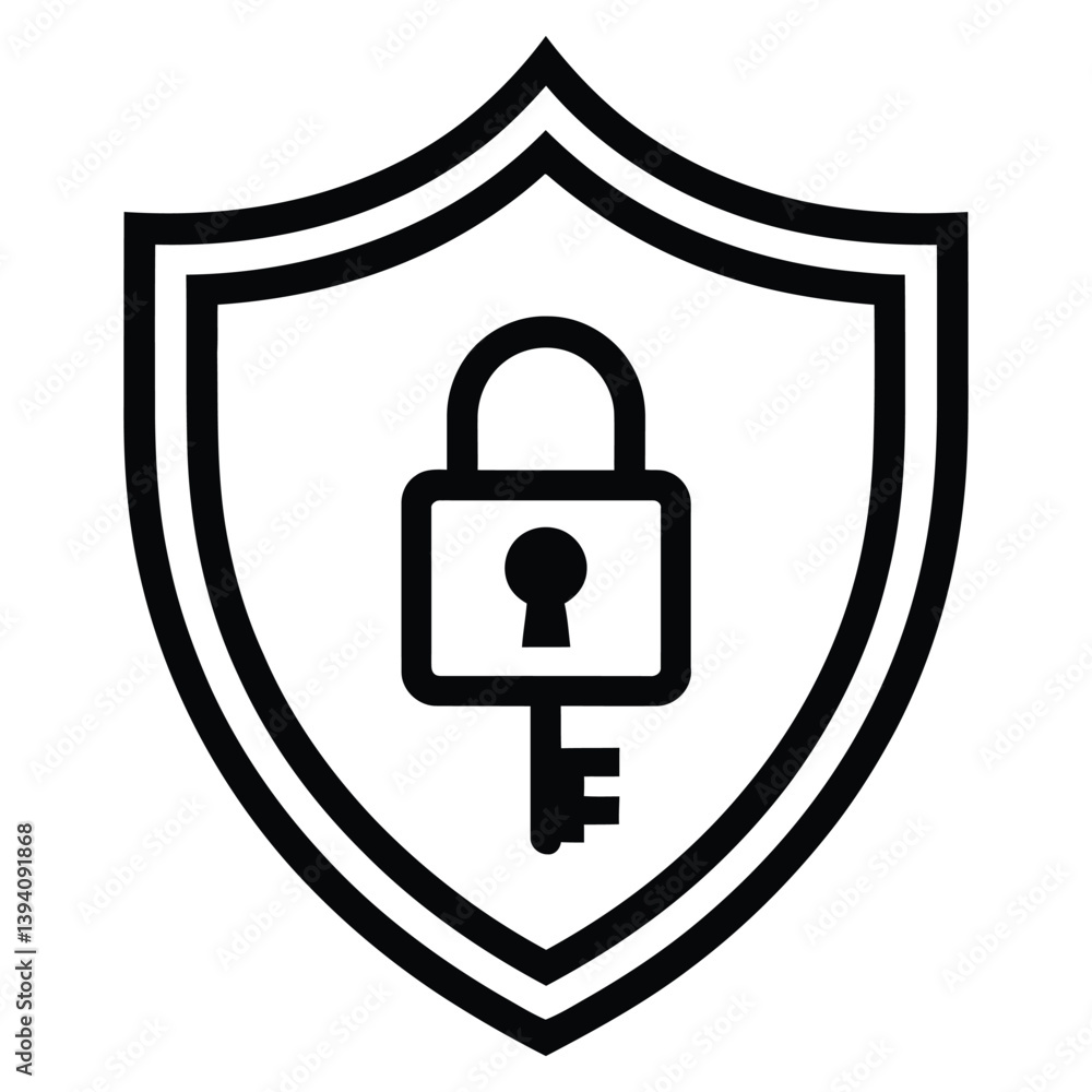 Shield Security Line Art, Silhouette, Vector, Icon, Logo, White Background. Shield Security Line Art, Silhouette, Vector, Icon, Logo, White Background.