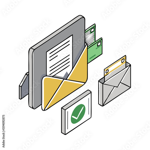 Mail Envelope Icon with Digital Files for Email Marketing Systems, Contact Forms, Message Notifications and Communication Management Software