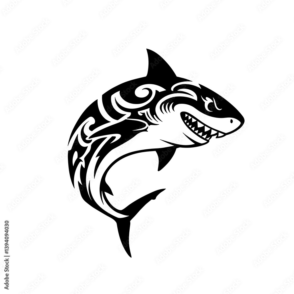 Fototapeta premium Tribal shark design with intricate patterns in black 