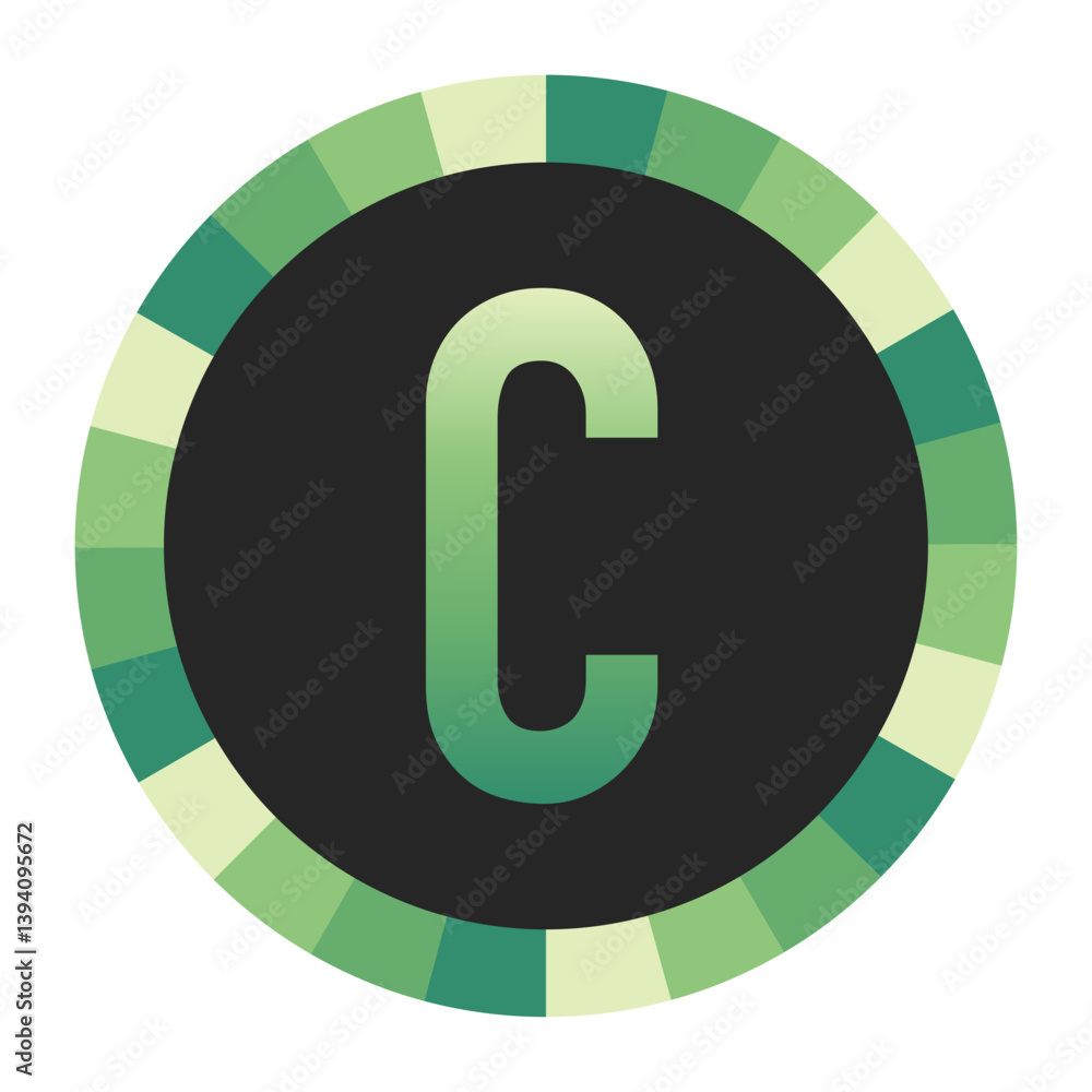 Graphic Image of a Circle with Lime Green, Emerald Green, and Off-White Gradients Featuring a Prominent Dark Green Capital Letter “C” on a Solid Black Background. Graphic Image of a Circle with Lime Green, Emerald Green, and Off-White Gradients Featuring a Prominent Dark Green Capital Letter “C” on a Solid Black Background.