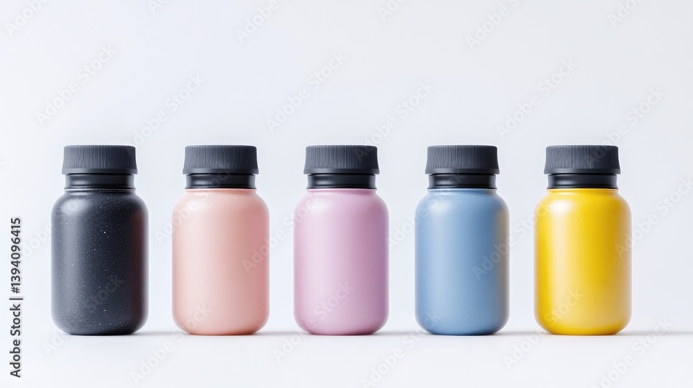 Colorful small bottles in a row Colorful small bottles in a row