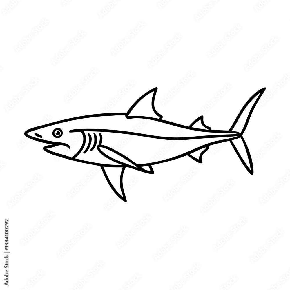 Fototapeta premium mako shark icon, mako shark line art - simple line art of mako shark, perfect for mako shark logos and icons