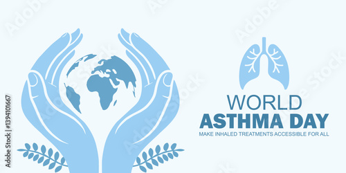 World asthma Day 2025 theme banner. Happy World asthma Day and make inhaled treatments accessible for all text. Vector illustration.
