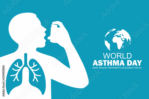 World Asthma Day Vector Illustration on May 2 with Inhaler, Human Silhouette, Lungs Anatomy, and Globe Symbol in Healthcare Flat Style Background