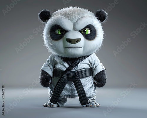 Adorable Panda Bear in Karate Gi Ready to Fight Martial Arts Fun Character