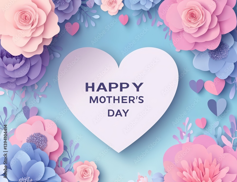 Mother's Day heart background with pastel flowers and love message Mother's Day heart background with pastel flowers and love message