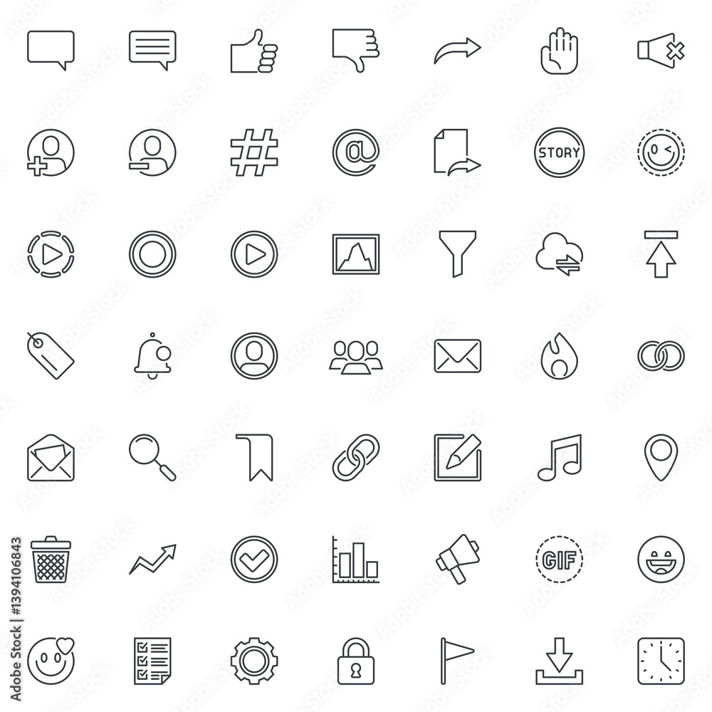 Social media line icons set Social media line icons set