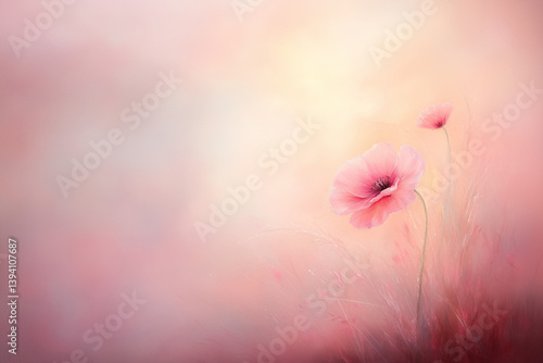 美しいぼかしの背景で、ポピーのクローズアップ。アート的表現。