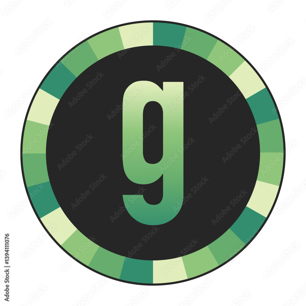 Graphic Image of a Circle with Lime Green, Emerald Green, and Off-White Gradients Featuring a Prominent Dark Green lowercase Letter “g” on a Solid Black Background, enclosed in a black frame. Graphic Image of a Circle with Lime Green, Emerald Green, and Off-White Gradients Featuring a Prominent Dark Green lowercase Letter “g” on a Solid Black Background, enclosed in a black frame.