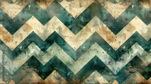 Abstract chevron pattern with earthy tones and watercolor effects.