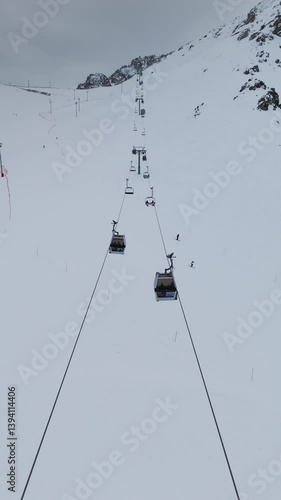 Ski mountain resort Shymbulak and lift cable car in Almaty Kazakhstan