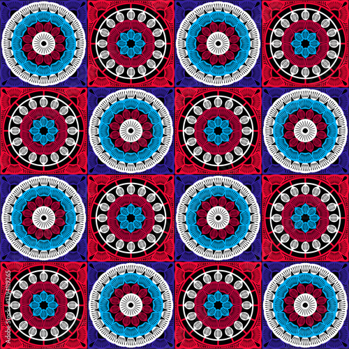 Pattern with crochet granny square wallpaper handmade decorative art design print