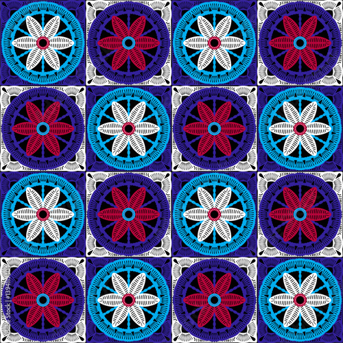 Pattern with crochet granny square wallpaper handmade decorative art design print