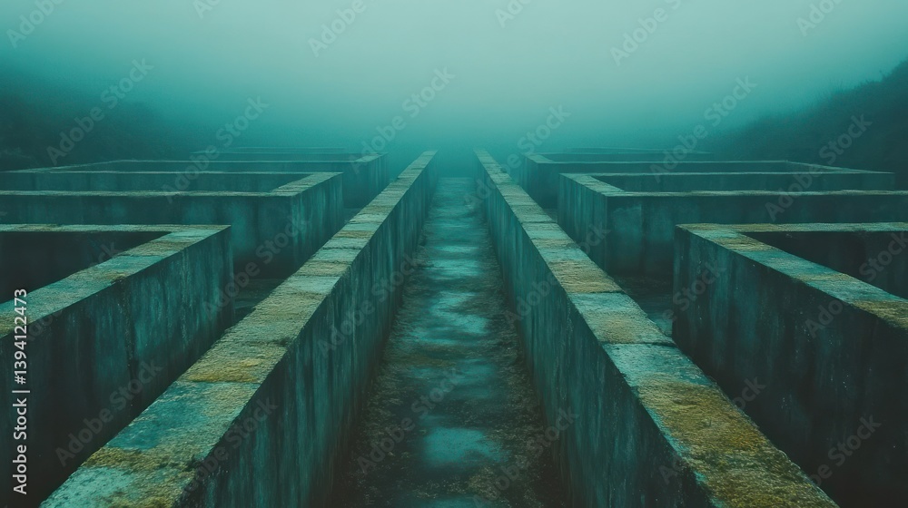 Obraz premium Foggy Concrete Maze Path