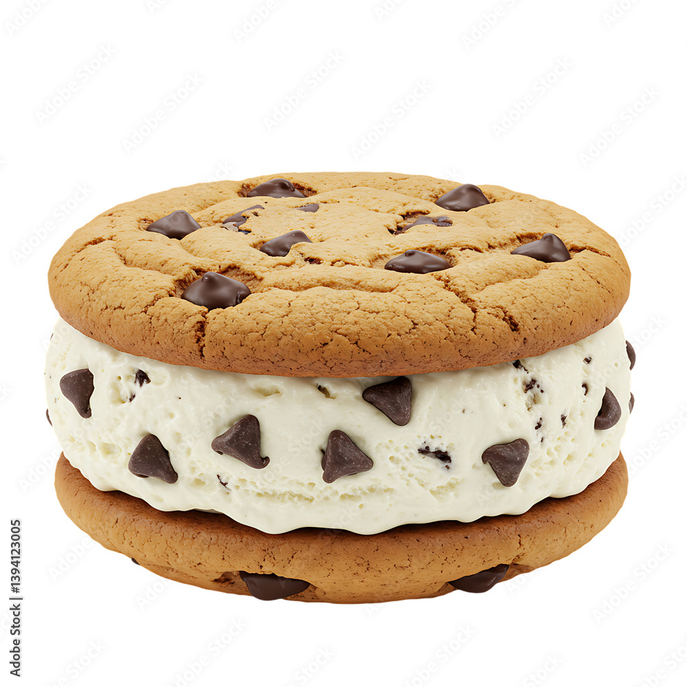 Chocolate Chip Cookie Ice Cream Sandwich: Food Photography Chocolate Chip Cookie Ice Cream Sandwich: Food Photography