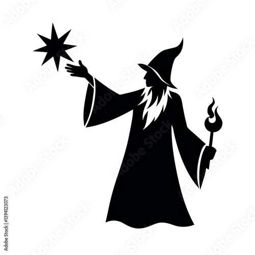 silhouette of a wizard casting spell