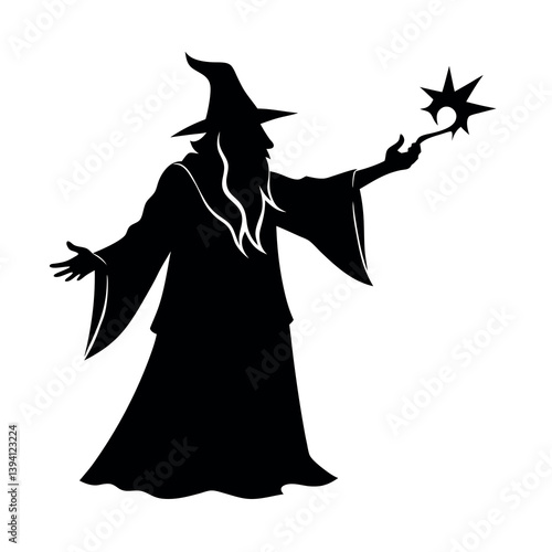 silhouette of a wizard casting spell