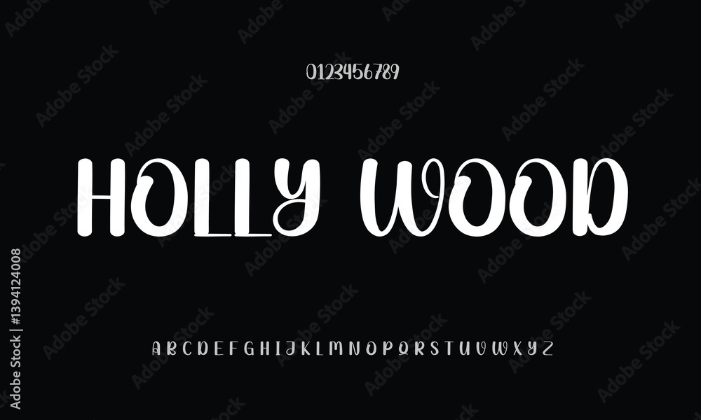 Holly Wood vector font alphabet with numbers Holly Wood vector font alphabet with numbers