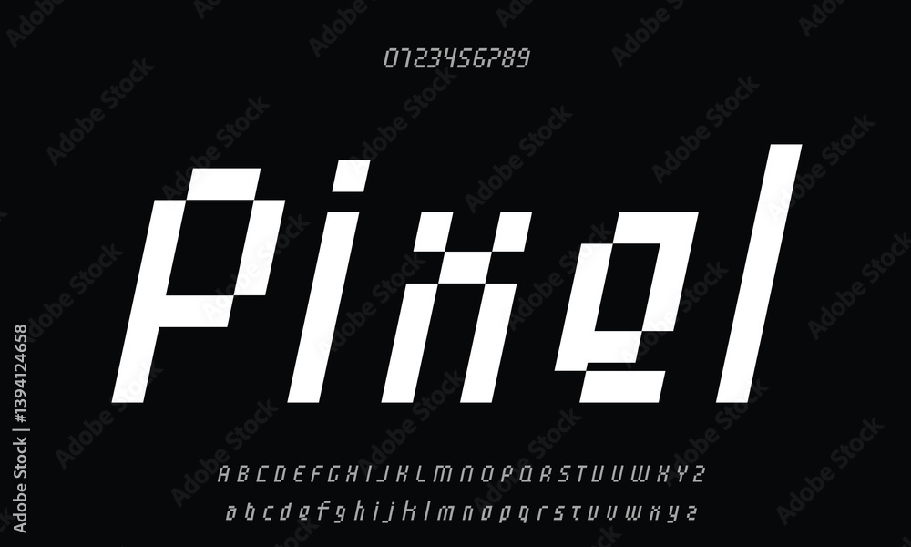 Obraz premium Speed Pixel Italic Regular vector font alphabet with numbers