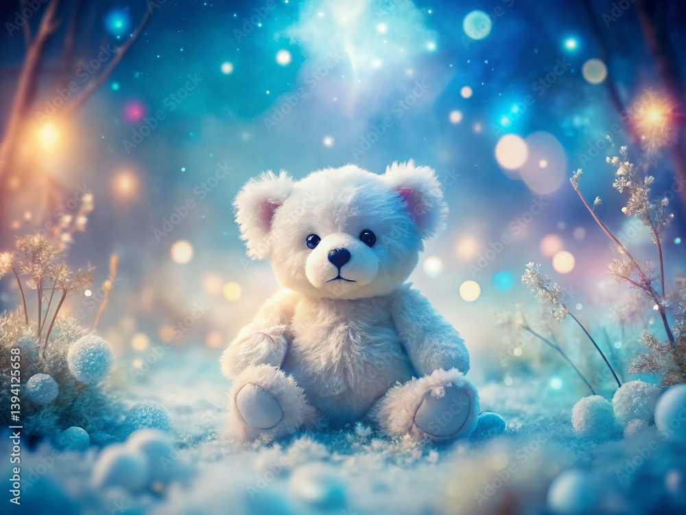 A Whimsical Dreamland Teddy Bear Exploring Surreal Blue and White Fantasy Photography A Whimsical Dreamland Teddy Bear Exploring Surreal Blue and White Fantasy Photography