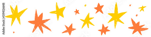 Star crayon set with chalk texture. Star kid crayon yellow color. Simple kid element. Vector illustration