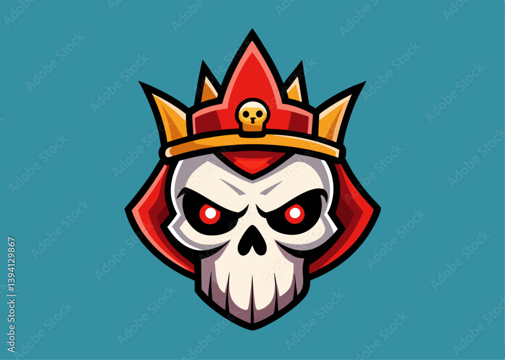 Fototapeta premium Vintage monochrome prince skull in crown vector cartoon illustration. skull wearing crown black and white isolated.