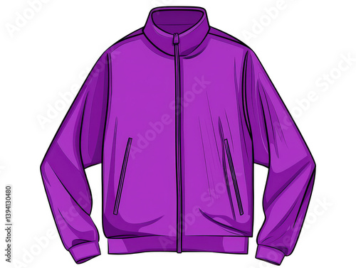 A vibrant purple jacket featuring zip up front and two side pockets, perfect for casual wear or outdoor activities. Its stylish design adds pop of color to any outfit
