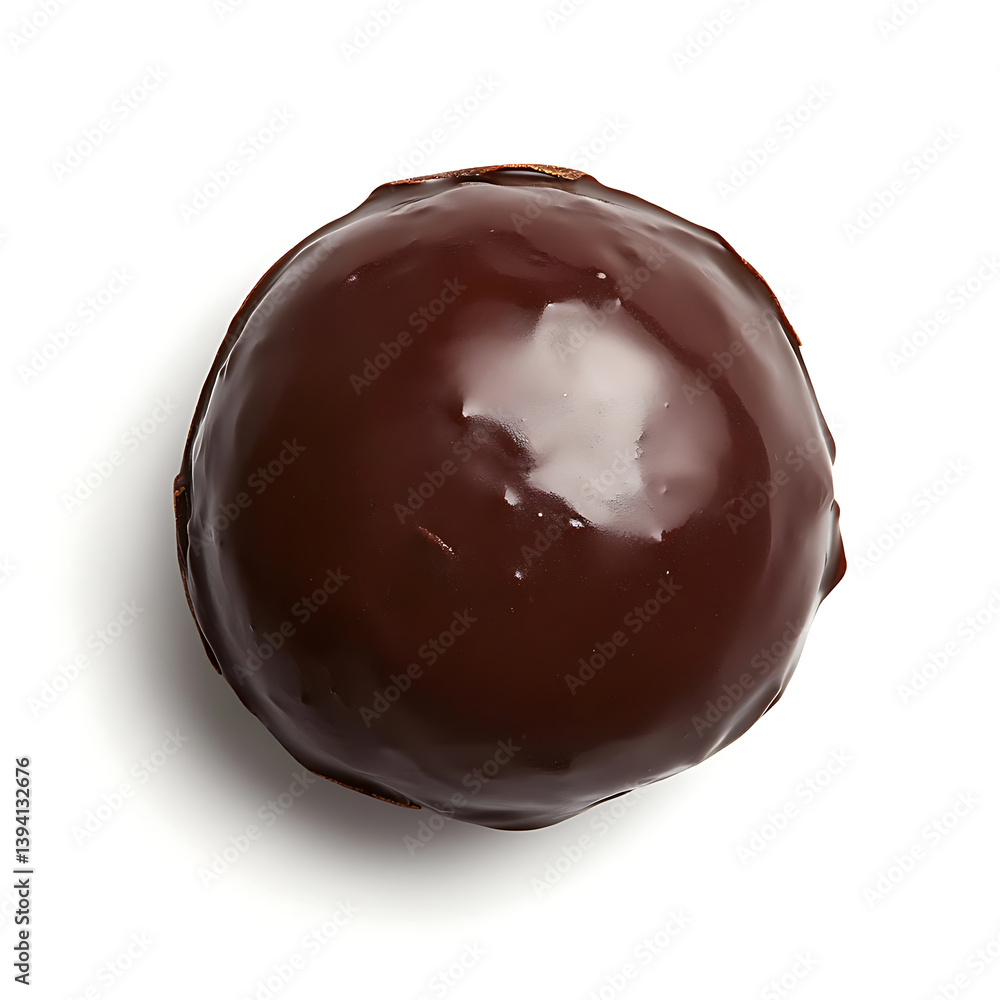 Obraz premium Rich and indulgent chocolate truffle with a smooth glossy outer shell soft creamy ganache center, isolated white background, modern art style