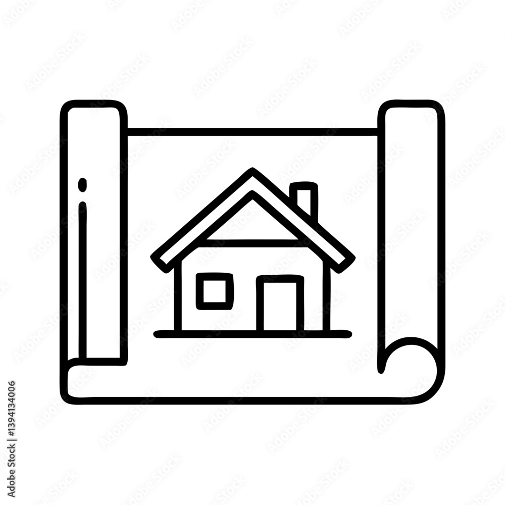 Architectural Plan with House Drawing Icon Design Architectural Plan with House Drawing Icon Design