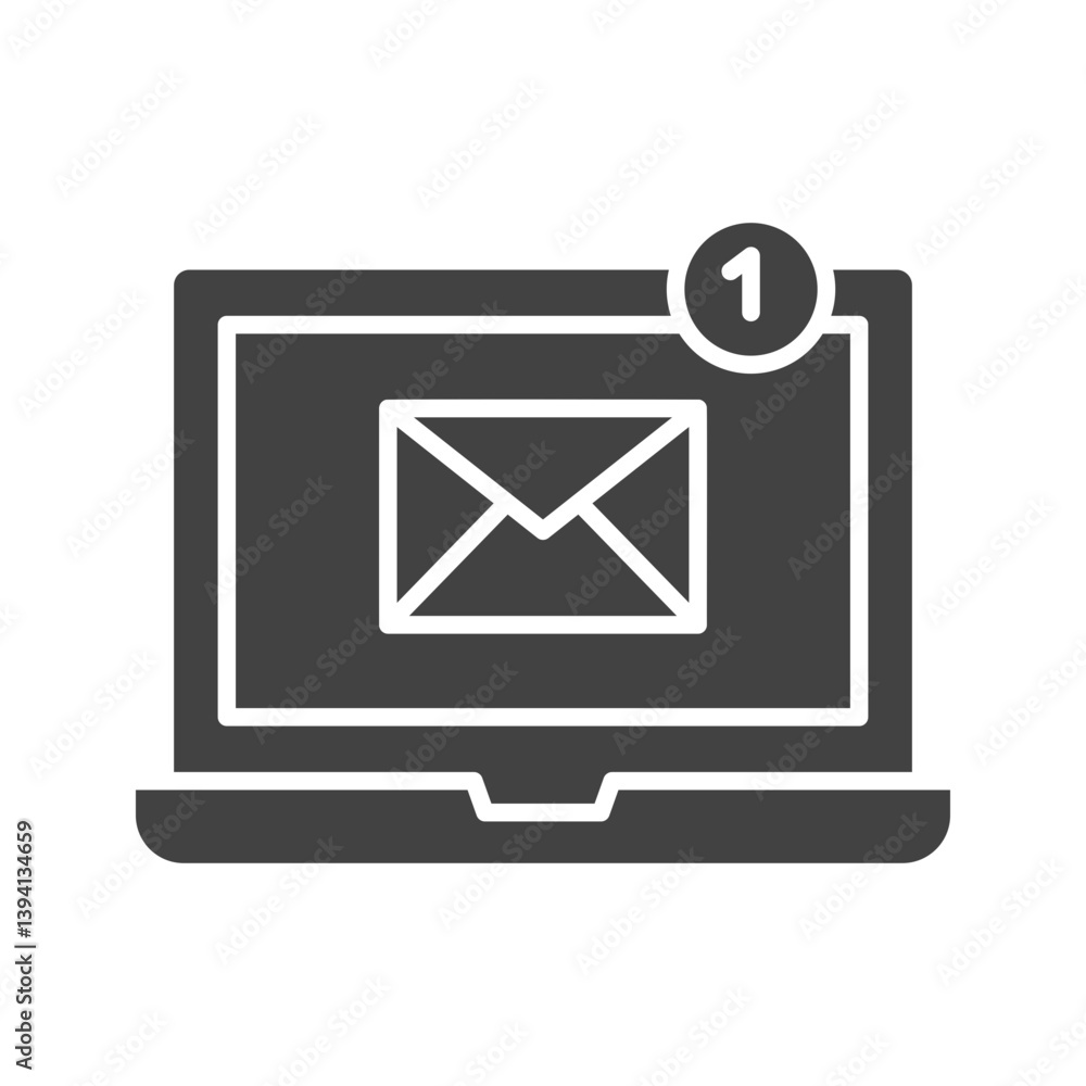 Email on Laptop icon vector image. Suitable for mobile apps, web apps and print media. Email on Laptop icon vector image. Suitable for mobile apps, web apps and print media.