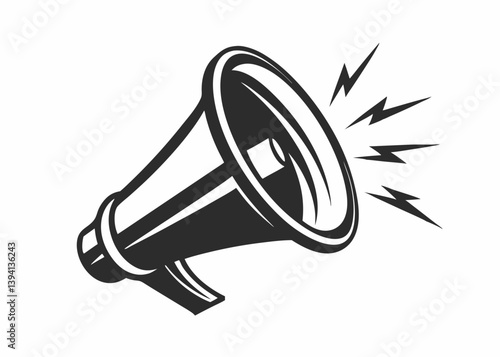 Illustration of megaphone. Monochrome style. Design element for shirt design, logo, sign, poster, banner. Vector illustration