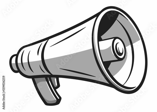 Illustration of megaphone. Monochrome style. Design element for shirt design, logo, sign, poster, banner. Vector illustration