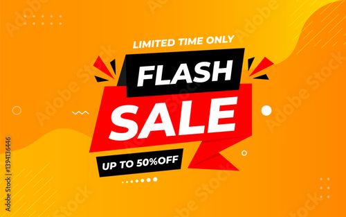 Flash Sale banner for web or social media. sale banner promotion template with discount tag. limited time offer, Get extra discount. Commercial poster, sale background vector illustration