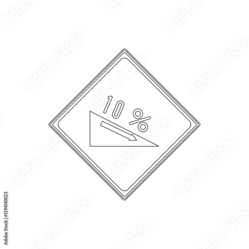 標識の線画単品イラスト　下り急勾配あり