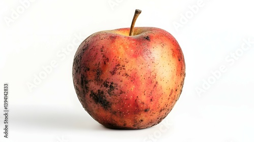 Fresh Gala Apple, Red, Orange & Brown Fruit, Stem, Detailed Texture, Isolated on White